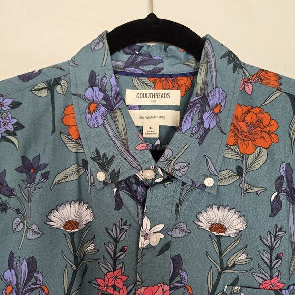 Goodthreads Floral Button Down Shirt Men's XL Poplin Slim Fit Pocket Vacation - Picture 2 of 12